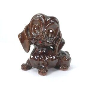 Vintage Redware Dog Figurine JAPAN MCM Mid Century 70's Dachshund Wienerdog